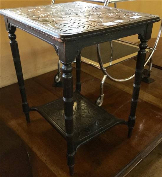 Small 2-tier carved oak table
